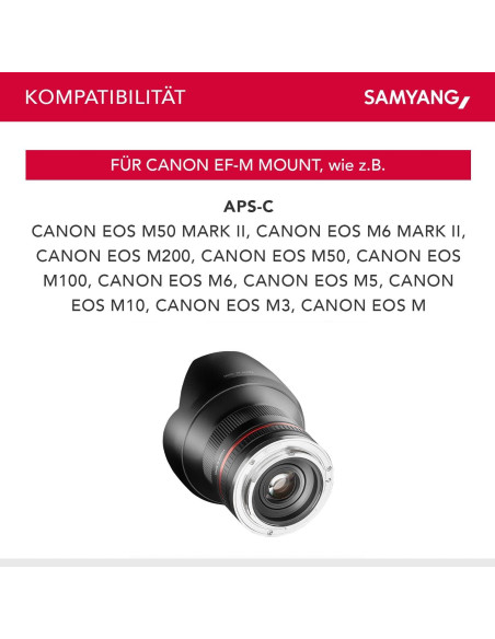 Lente Samyang 12mm F2.0 Manual para Canon M - Negro Lente Samyang 12mm F2.0 Manual para Canon M - Negro