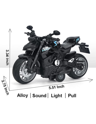 Motocicleta de Retroceso Ducati con Música y Luces - Negro