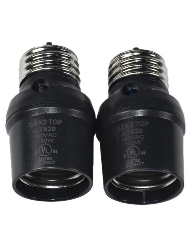 Adaptador de Enchufe con Sensor de Luz HQRP E26 E27 Negro 2 Pzas