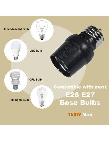 Adaptador de Enchufe con Sensor de Luz HQRP E26 E27 Negro 2 Pzas