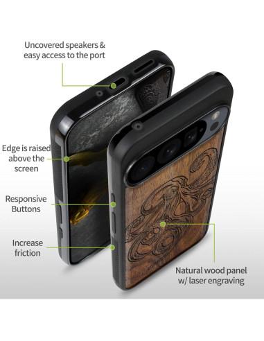 Funda de Madera Carveit para Google Pixel 9 Pro XL - Pulpo
