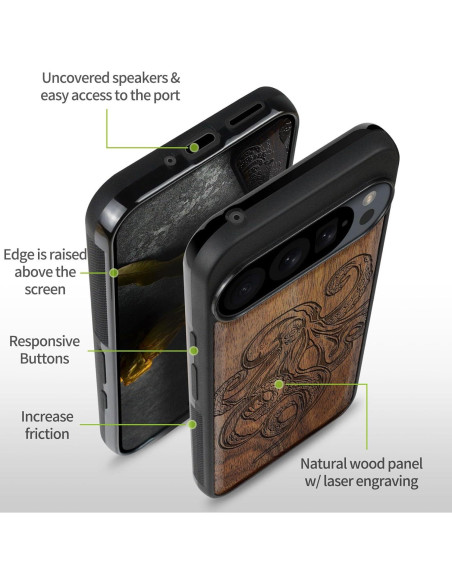 Funda de Madera Carveit para Google Pixel 9 Pro XL - Pulpo Funda de Madera Carveit para Google Pixel 9 Pro XL - Pulpo