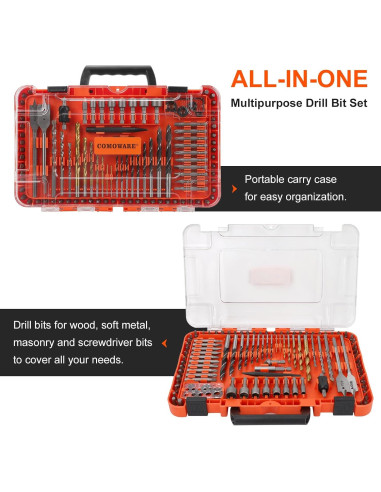 Juego de Brocas COMOWARE 104 Piezas Titanio y Destornilladores