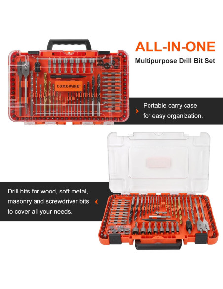 Juego de Brocas COMOWARE 104 Piezas Titanio y Destornilladores