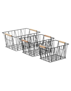Cestas de Almacenamiento de Alambre Amazon Basics, Juego de 3, Negro