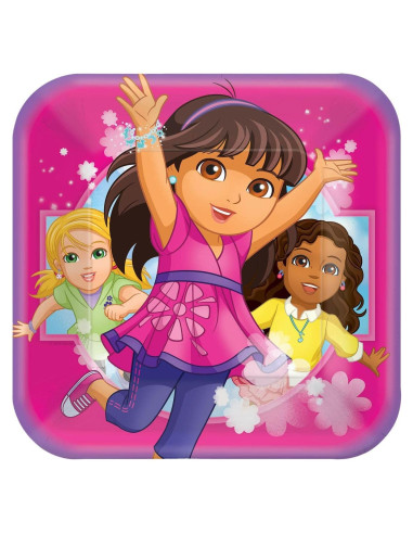 Platos de Almuerzo Cuadrados Dora y Amigos - 8 Piezas