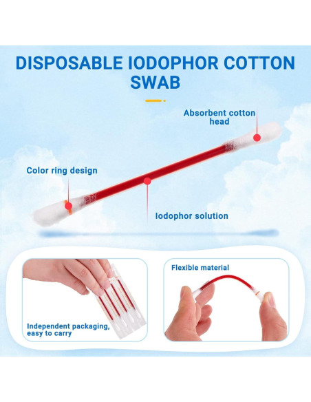 Bastones de Algodón Desechables Milisten 100 Unidades Iodóforo