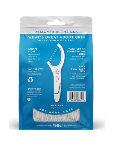 Hilo Dental Grin 150 Piezas Sabor Menta Plástico Reciclado