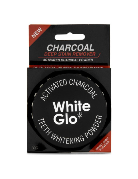 Polvo Blanqueador de Dientes White Glo 30g Carbón Activado Menta