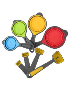 Juego de Tazas y Cucharas Medidoras de Silicona Plegables 8 Pzas