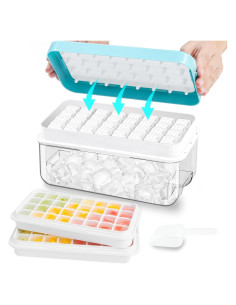 Bandeja de Hielo ZZWILLB 2 Capas con Tapa y Contenedor Azul