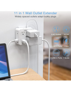 Extensor de Enchufe TESSAN 8 Salidas AC + 3 USB Carga 1700J 2