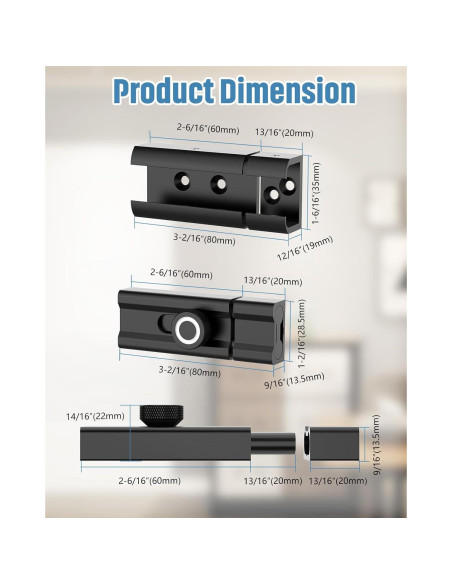 Cerradura de Pestillo Deslizante MeBantoo 7.62 cm Negra Cerradura de Pestillo Deslizante MeBantoo 7.62 cm Negra