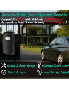 Reemplazo Transmisor Remoto Garaje Datonten RQBK6 300MHz Negro 2