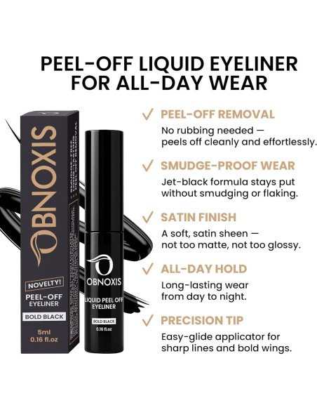 Eyeliner Líquido Peel-Off Obnoxis Negro a Prueba de Manchas