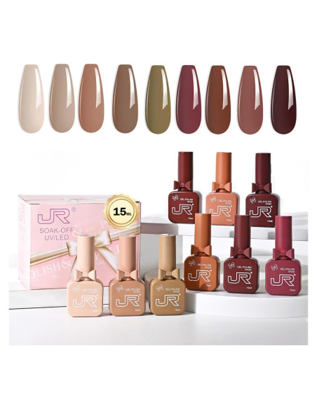 Set de Esmalte de Uñas en Gel JR 9 Colores 15ml Larga Duración