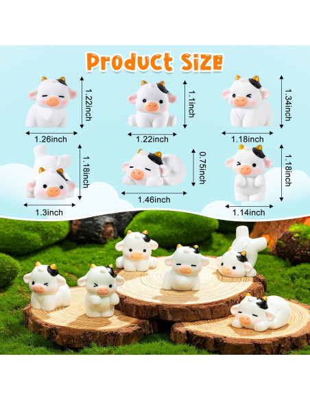 12 Mini Figuras de Vacas de Resina KQYSLXG para Decoración