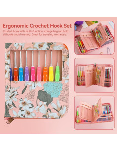 Set de Ganchillos Ergonómicos Dasonwin 60 Piezas con Estuche Rosa 2