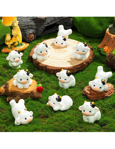 12 Mini Figuras de Vacas de Resina KQYSLXG para Decoración