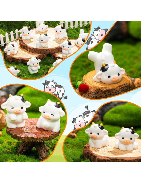 12 Mini Figuras de Vacas de Resina KQYSLXG para Decoración