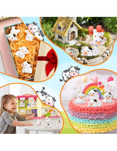 12 Mini Figuras de Vacas de Resina KQYSLXG para Decoración