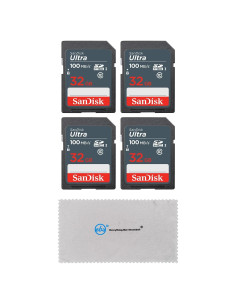 SanDisk 32GB Ultra SDHC Clase 10 - 4 Paquete + Paño Microfibra
