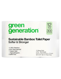 Papel Higiénico de Bambú Green Generation 12 Rollos 300 Hojas