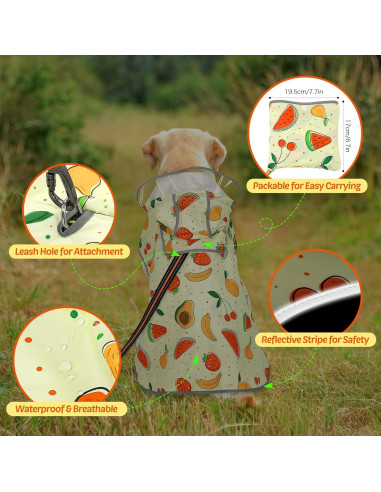 Abrigo de Lluvia Impermeable Weesiber para Perros Grandes - Frutas Amarillo