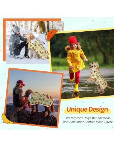 Abrigo de Lluvia Impermeable Weesiber para Perros Grandes - Frutas Amarillo
