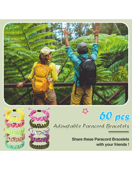 Crowye 60 Pulseras de Paracord Camo Ajustables para Supervivencia
