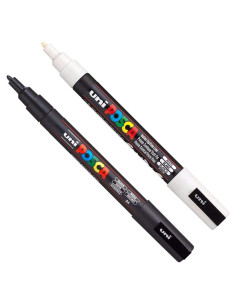 Set de Marcadores Posca PC-3M Negro y Blanco - Punta Fina 0.3mm