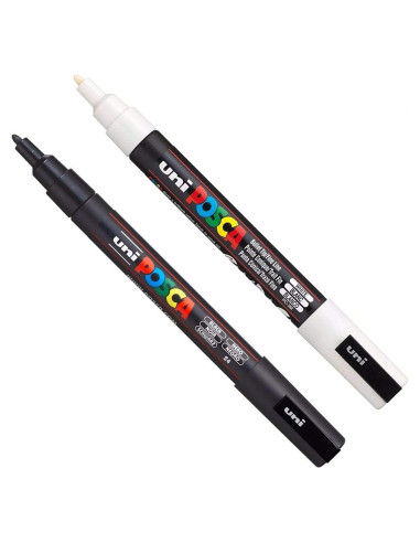 Set de Marcadores Posca PC-3M Negro y Blanco - Punta Fina 0.3mm