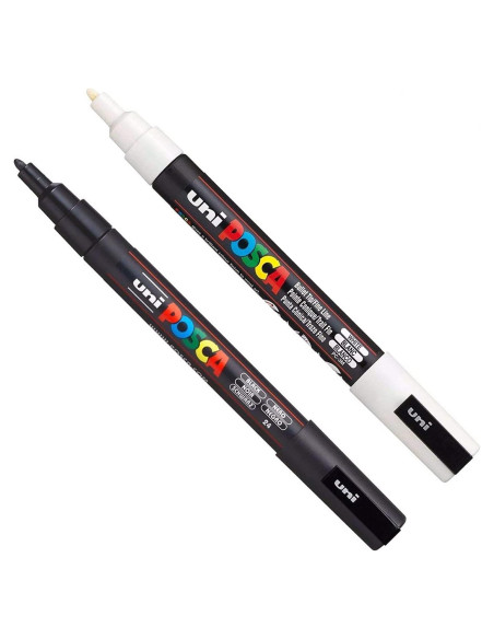 Set de Marcadores Posca PC-3M Negro y Blanco - Punta Fina 0.3mm