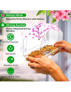 Comedero para Aves de Ventana ZLSZTMI Color Ciruela 24.9x10.9x16.5cm 2