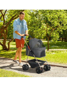 Carrito para Mascotas PawHut 3 en 1 Plegable Gris 4.1 kg 2