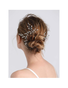 Pinzas de cabello de novia fxmimior - Paquete de 3 perlas y cristales 2