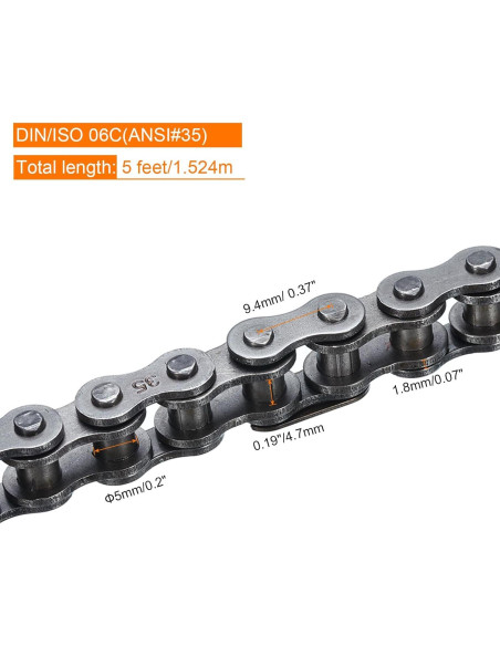 Cadena de Rodillos uxcell 1.52m Acero al Carbono 160 Enlaces