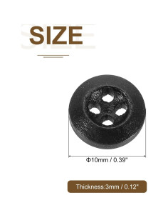 100 Botones de Madera 10mm uxcell 4 Agujeros Negro para Costura 2