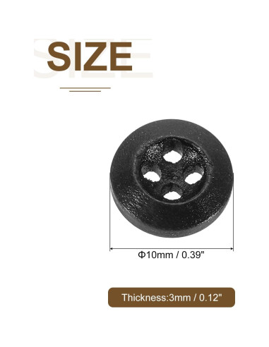 100 Botones de Madera 10mm uxcell 4 Agujeros Negro para Costura