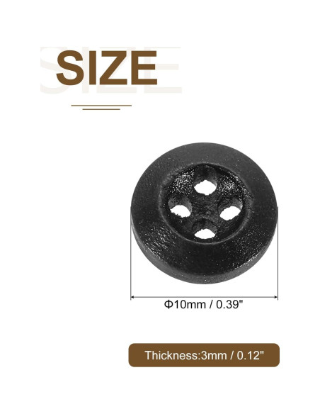 100 Botones de Madera 10mm uxcell 4 Agujeros Negro para Costura