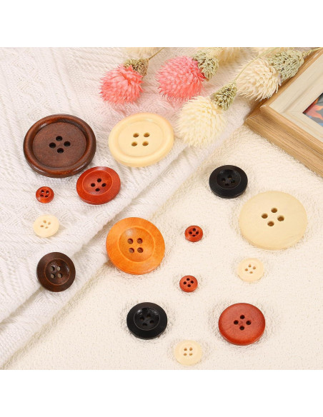 100 Botones de Madera 10mm uxcell 4 Agujeros Negro para Costura
