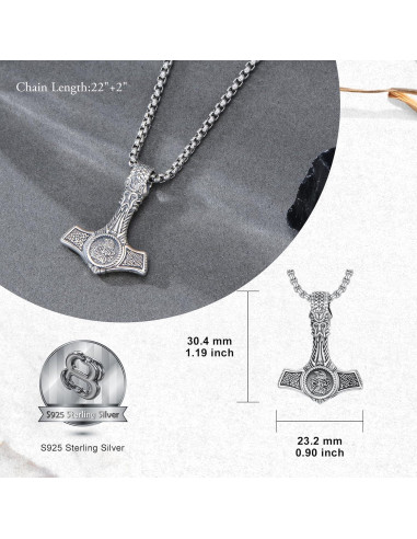 Collar Martillo de Thor PROESS Plata Esterlina Mjolnir 55.88cm