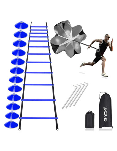Conjunto de Entrenamiento Agilidad OFYDNR - Escalera 6.1m, 12 Conos, Paracaídas