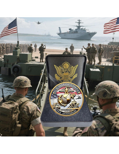 Moneda del 250 Aniversario del USMC con Caja de Regalo Premium