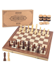 Juego de Ajedrez y Damas de Madera AMEROUS 2 en 1 39.6 cm