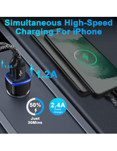 Cargador de Coche USB Rápido 3 Pack AndHot 2.4A Doble Puerto 2