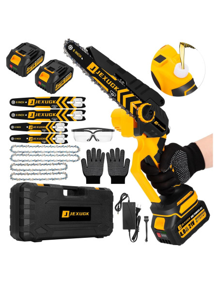 Motosierra Mini Inalámbrica JEXUGK 1000W 20.32cm 2 Baterías 4.0Ah