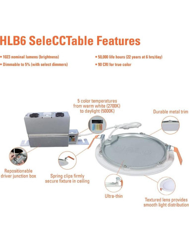 Downlight LED Empotrado HALO HLB 6" Regulable 1150 Lúmenes