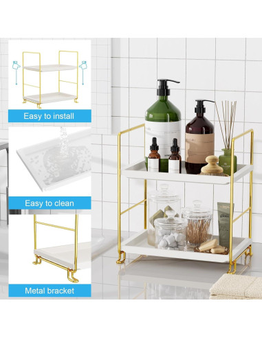 Organizador de Encimera de Baño FSyueyun 2 Niveles Dorado