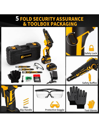 Motosierra Mini Inalámbrica JEXUGK 1000W 20.32cm 2 Baterías 4.0Ah